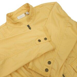 Chicos Full Zip  Jacket Size 1 US 8/M Crochet Accent 3/4 Sleeve Light Yellow